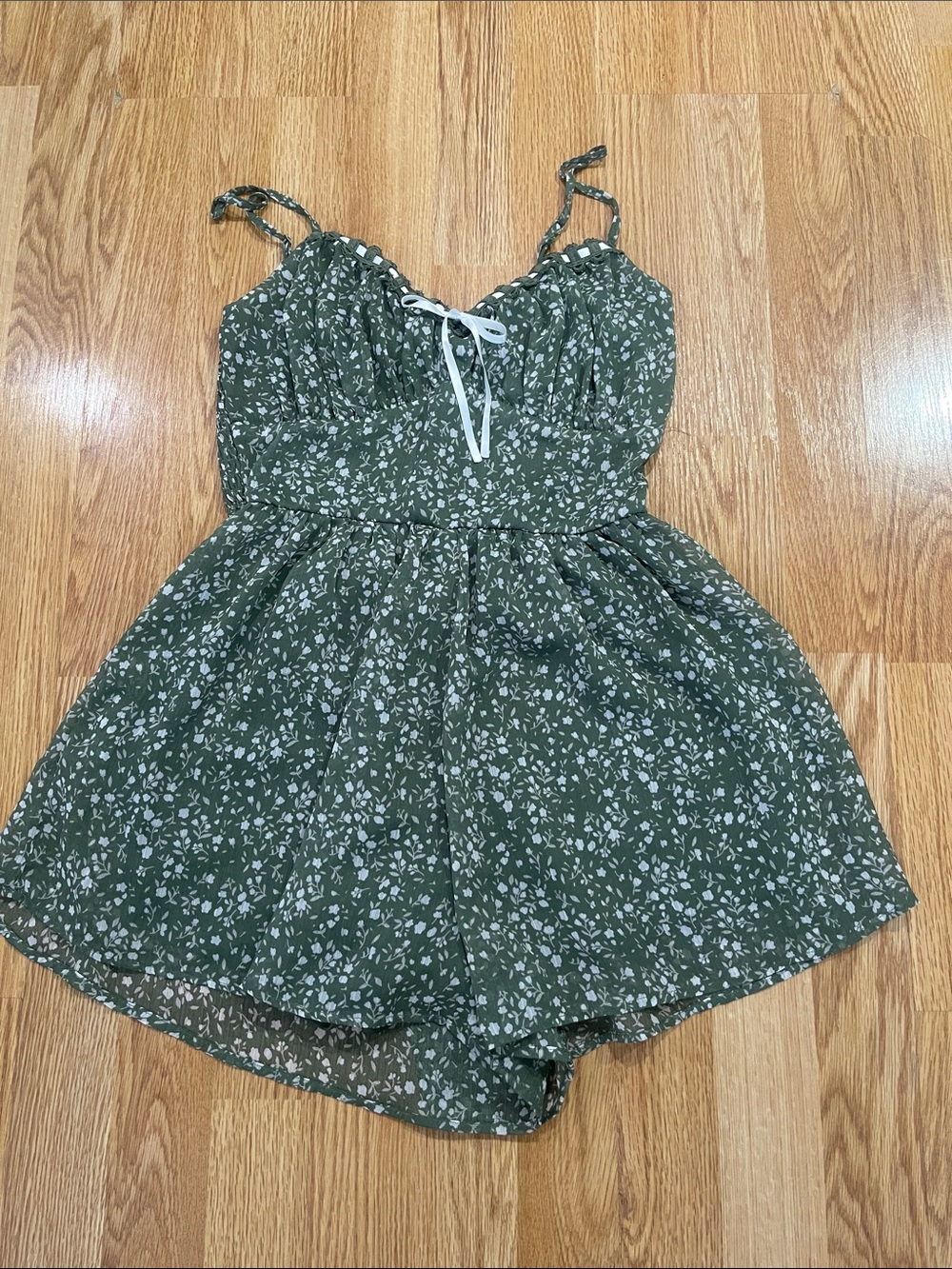 Trixxi Green Floral Romper with White Tie
